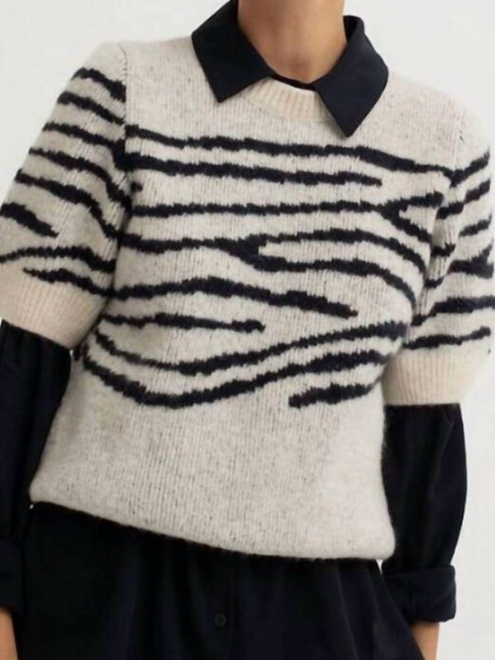 NWT Zebra Stripe Cozy Knit Sweater Detailed Ruching